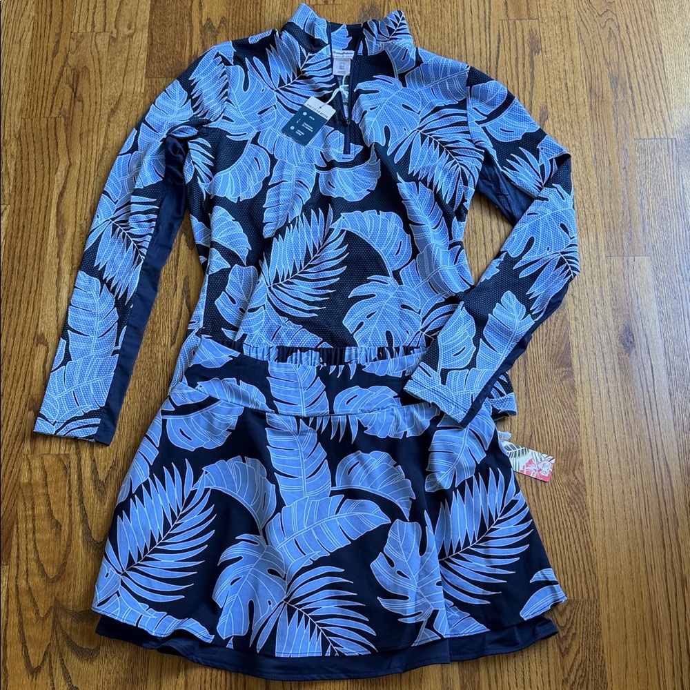 NWT TOMMY BAHAMA Blue Sun Shirt SPF Matching Set Golf Tennis Skirt Skort